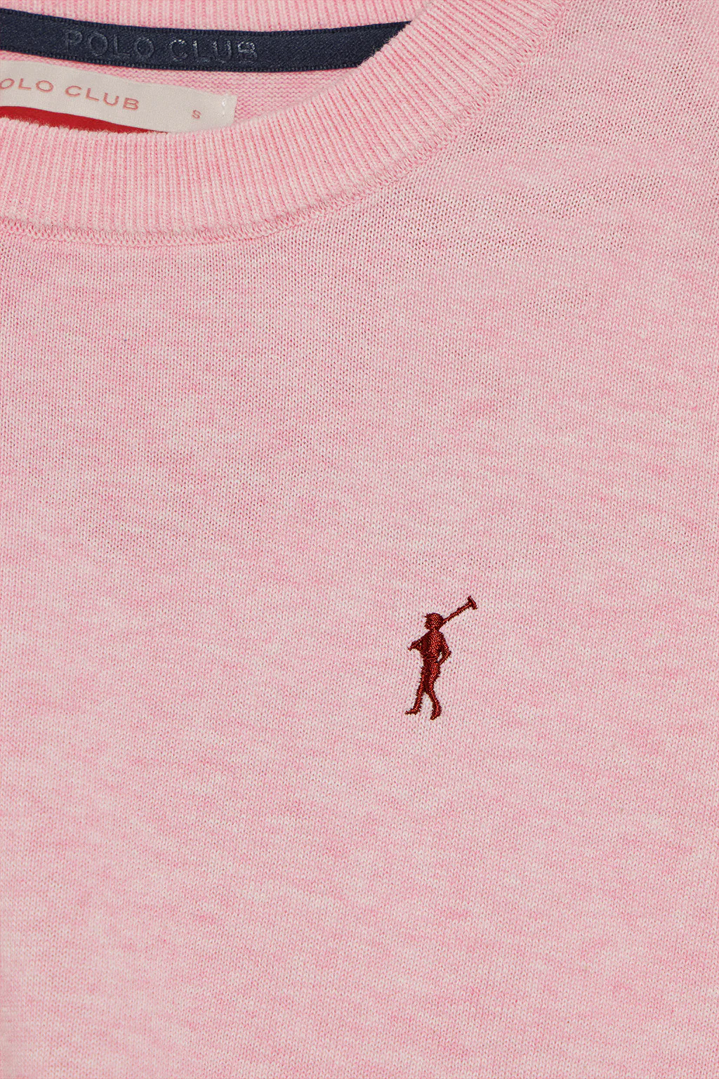 Pink-marl round-neck knit jumper with Rigby Go embroidered logo - Image 7