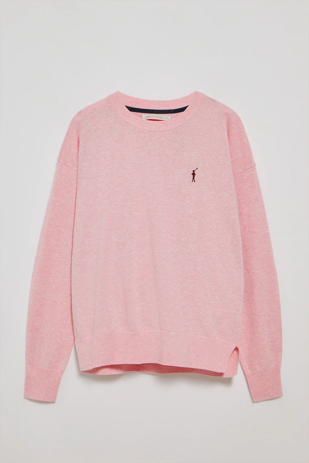 Pink-marl round-neck knit jumper with Rigby Go embroidered logo - Image 8
