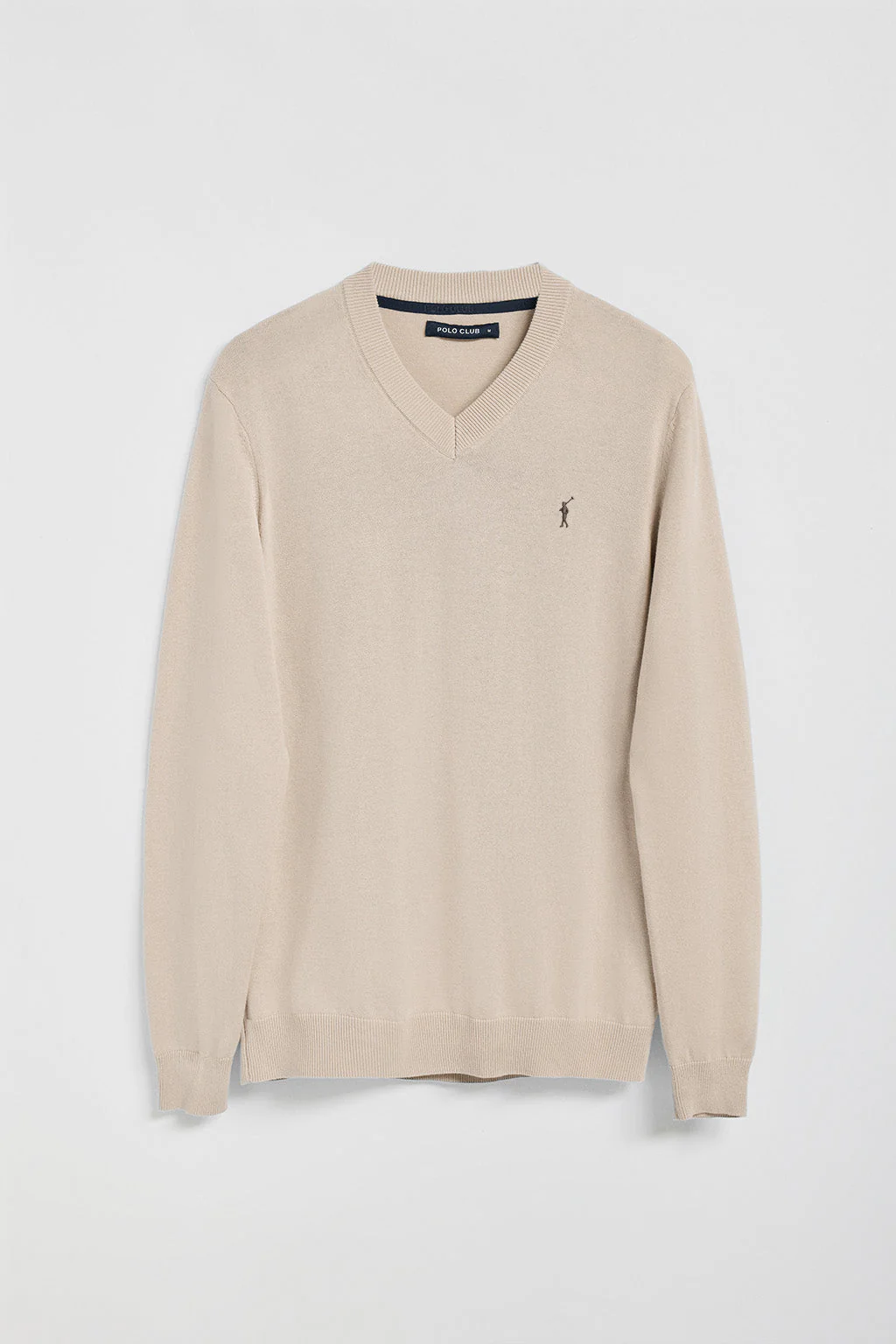 Beige V-neck knit jumper with Rigby Go embroidery - Image 5