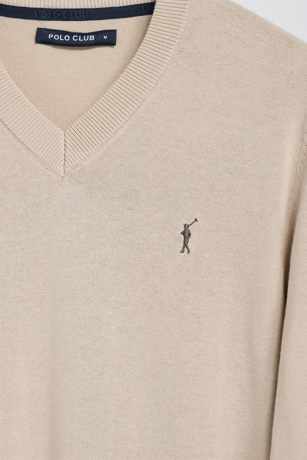 Beige V-neck knit jumper with Rigby Go embroidery - Image 6