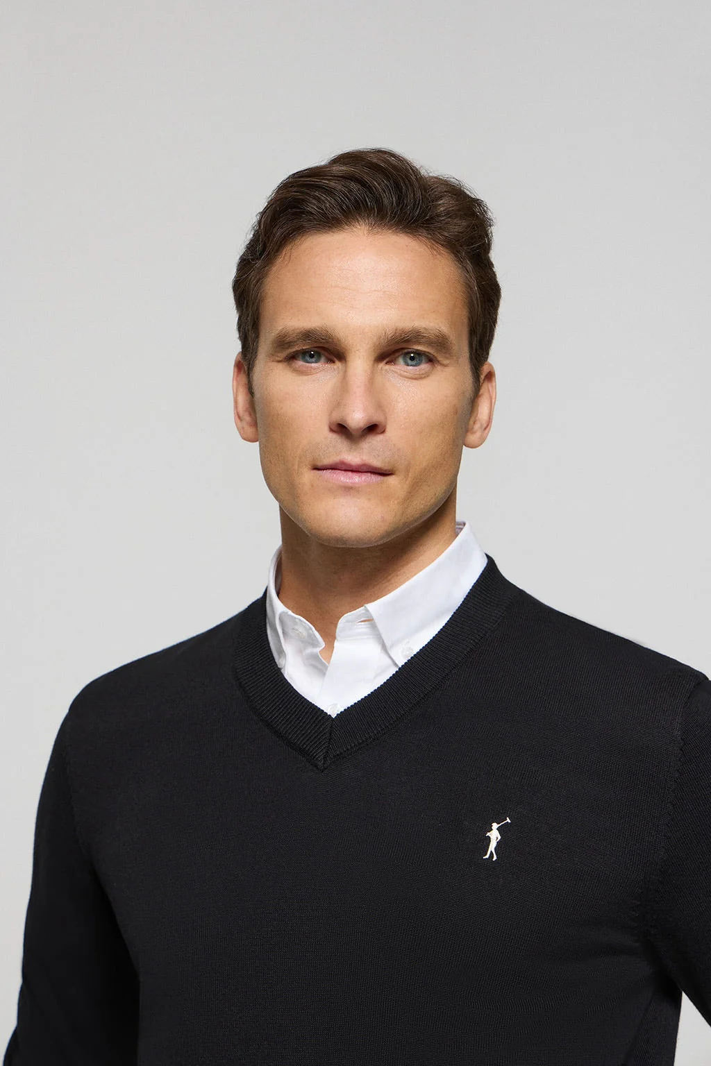 Black V-neck knit jumper with Rigby Go embroidery - Image 2