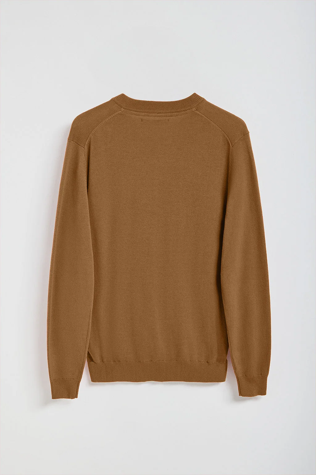 Camel V-neck knit jumper with Rigby Go embroidery - Image 7