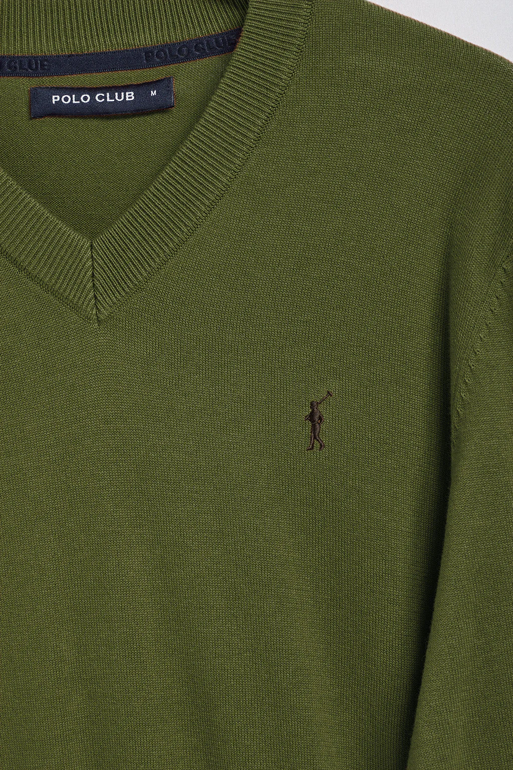 Khaki V-neck knit jumper with Rigby Go embroidery - Image 6