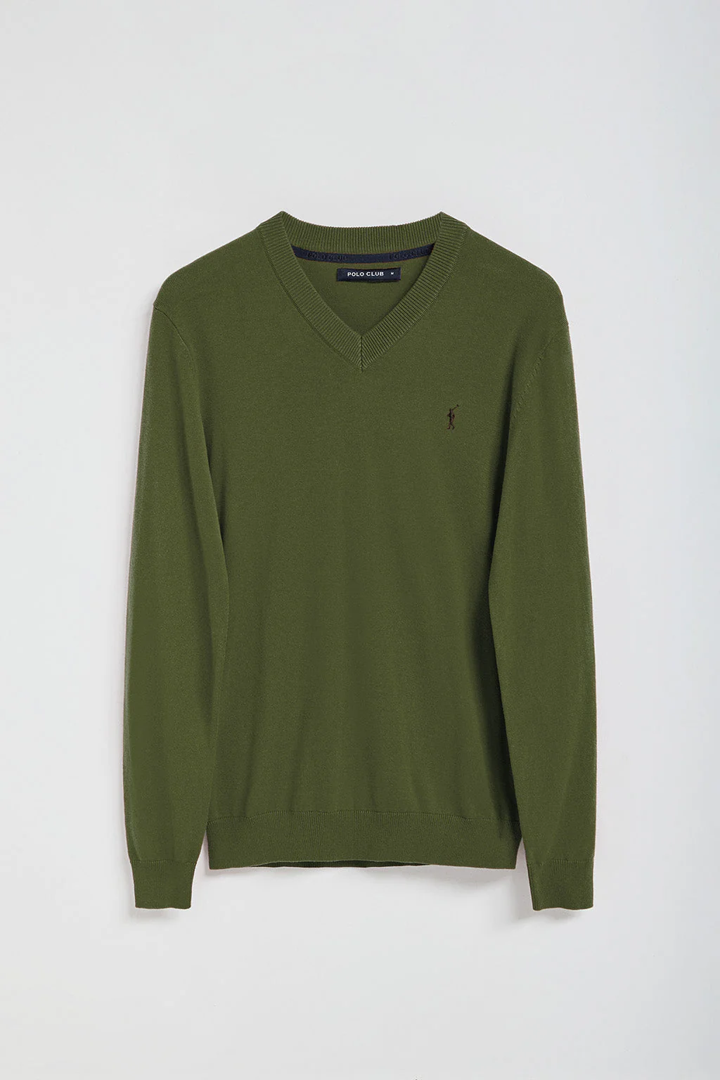 Khaki V-neck knit jumper with Rigby Go embroidery - Image 8