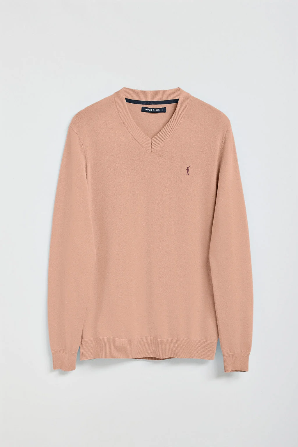 Pale-pink V-neck knit jumper with Rigby Go embroidery - Image 9