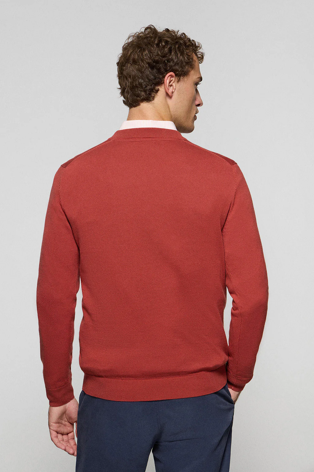 Red V-neck knit jumper with Rigby Go embroidery - Image 2
