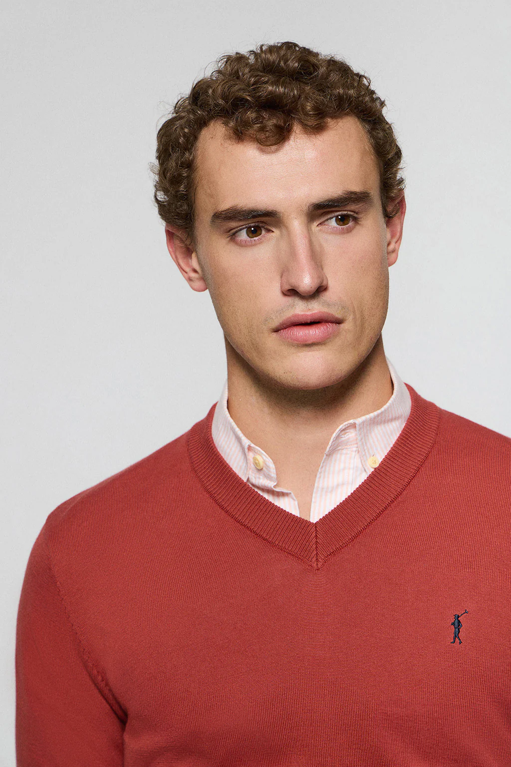 Red V-neck knit jumper with Rigby Go embroidery - Image 3