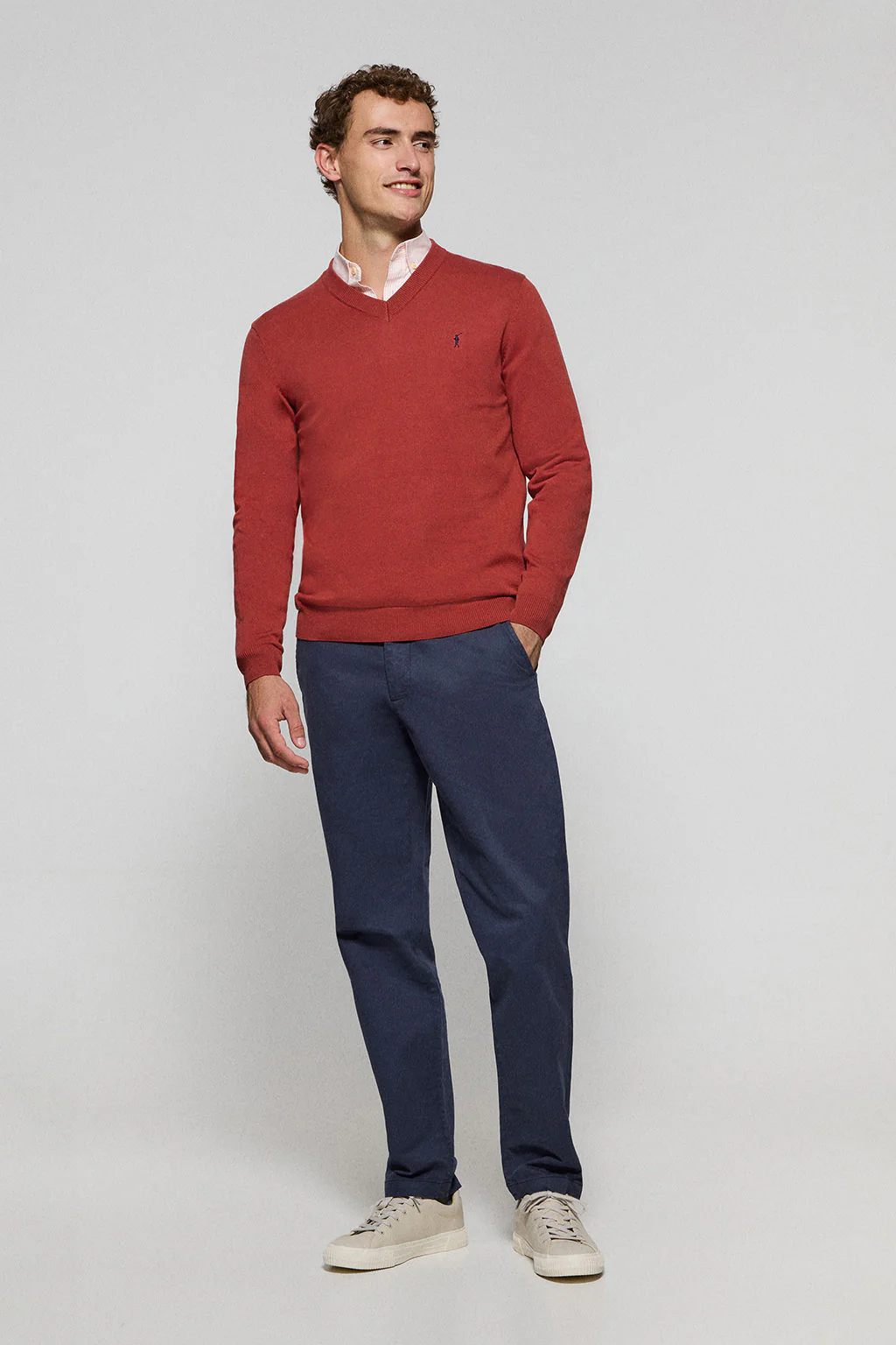 Red V-neck knit jumper with Rigby Go embroidery - Image 4