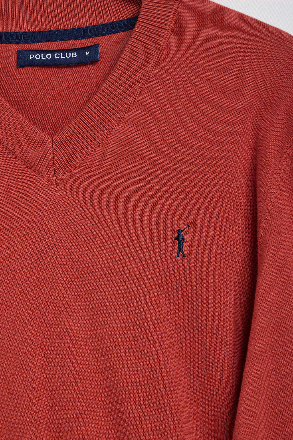 Red V-neck knit jumper with Rigby Go embroidery - Image 7