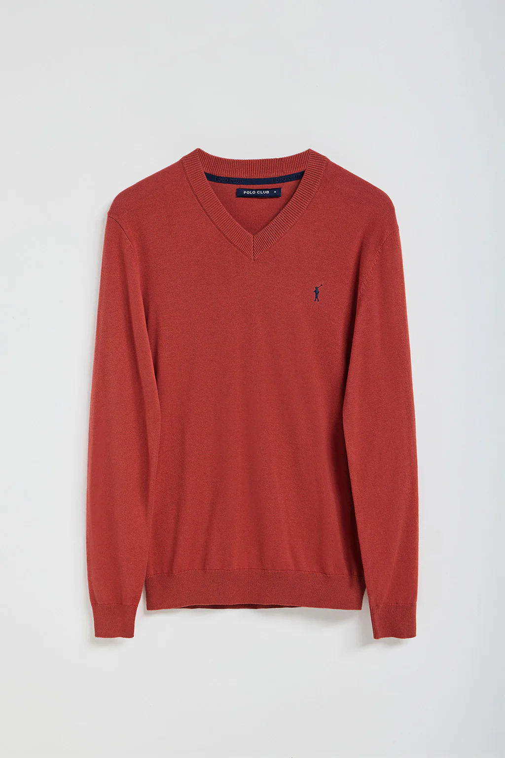 Red V-neck knit jumper with Rigby Go embroidery - Image 8