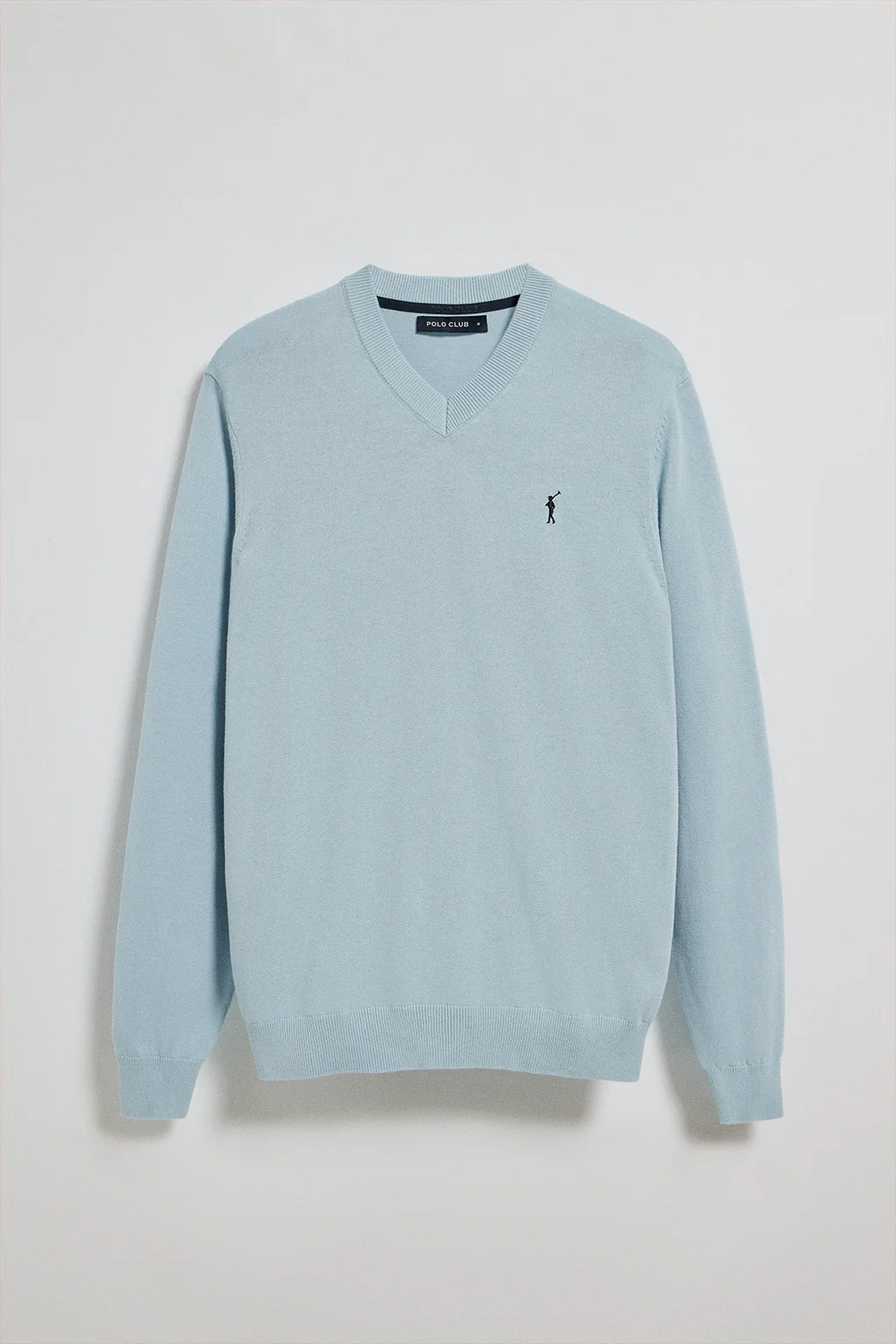 Light-blue V-neck knit jumper with Rigby Go embroidery - Image 5