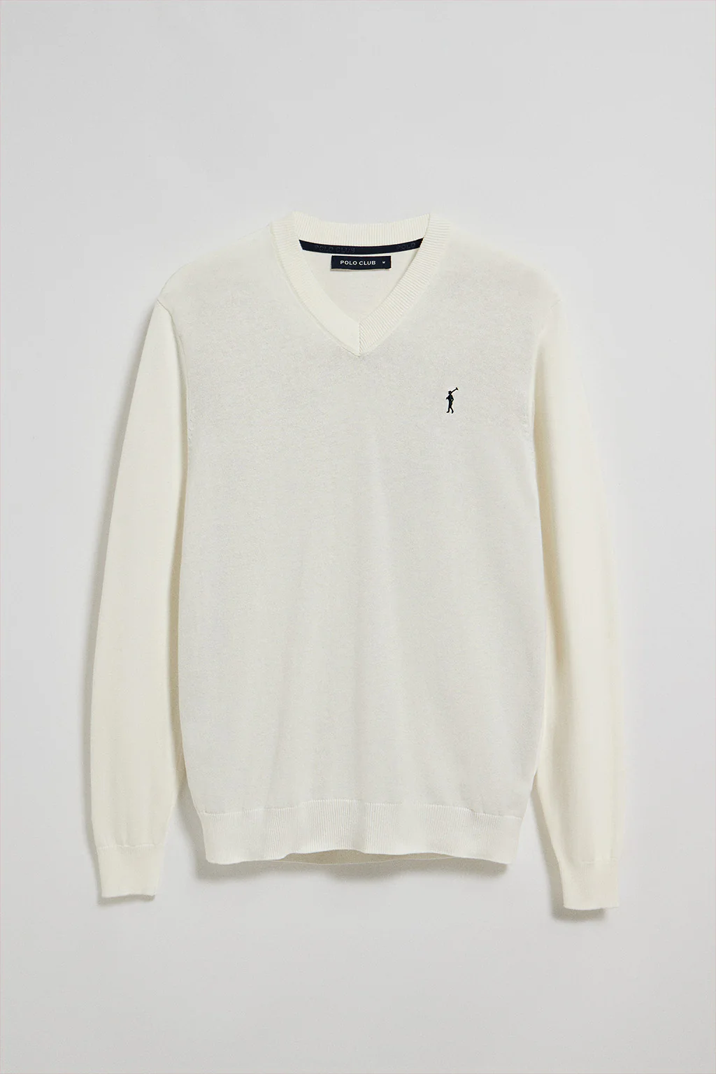 Beige V-neck knit jumper with Rigby Go embroidery - Image 8
