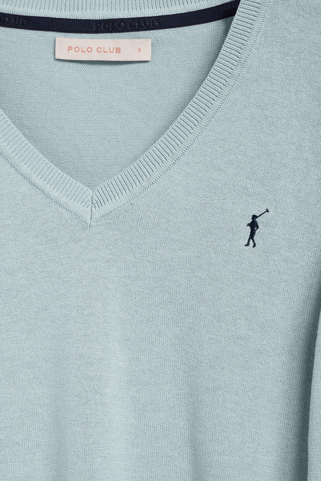 Light-blue V-neck knit jumper with Rigby Go embroidered logo - Image 6