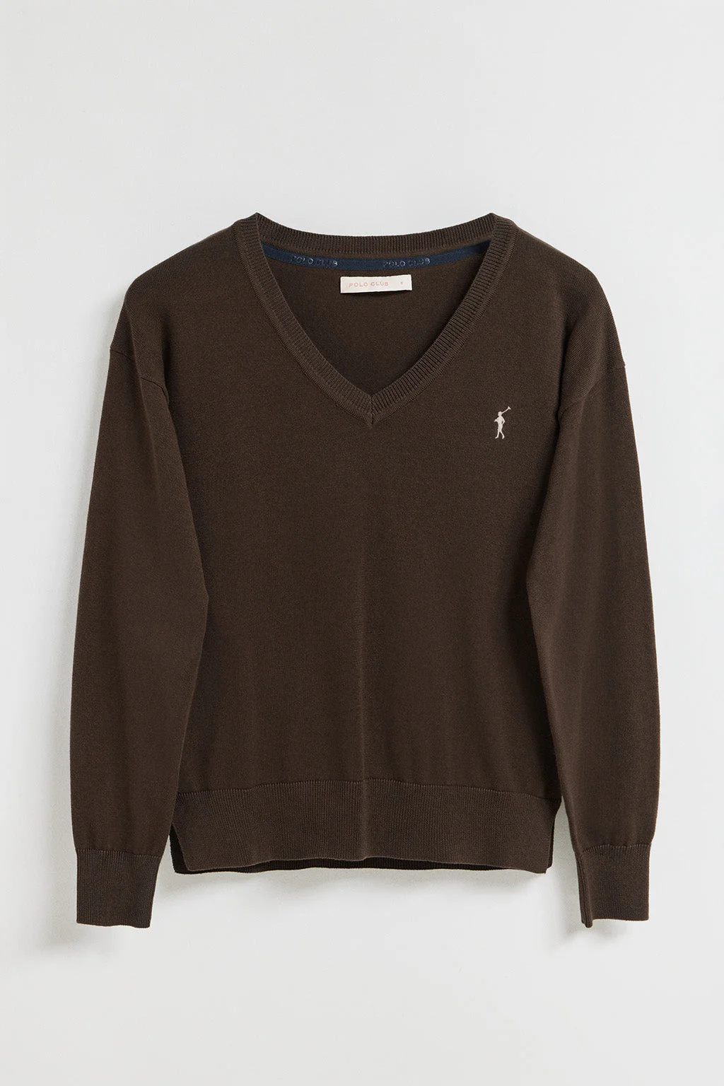 Dark-brown V-neck knit jumper with Rigby Go embroidered logo - Image 5