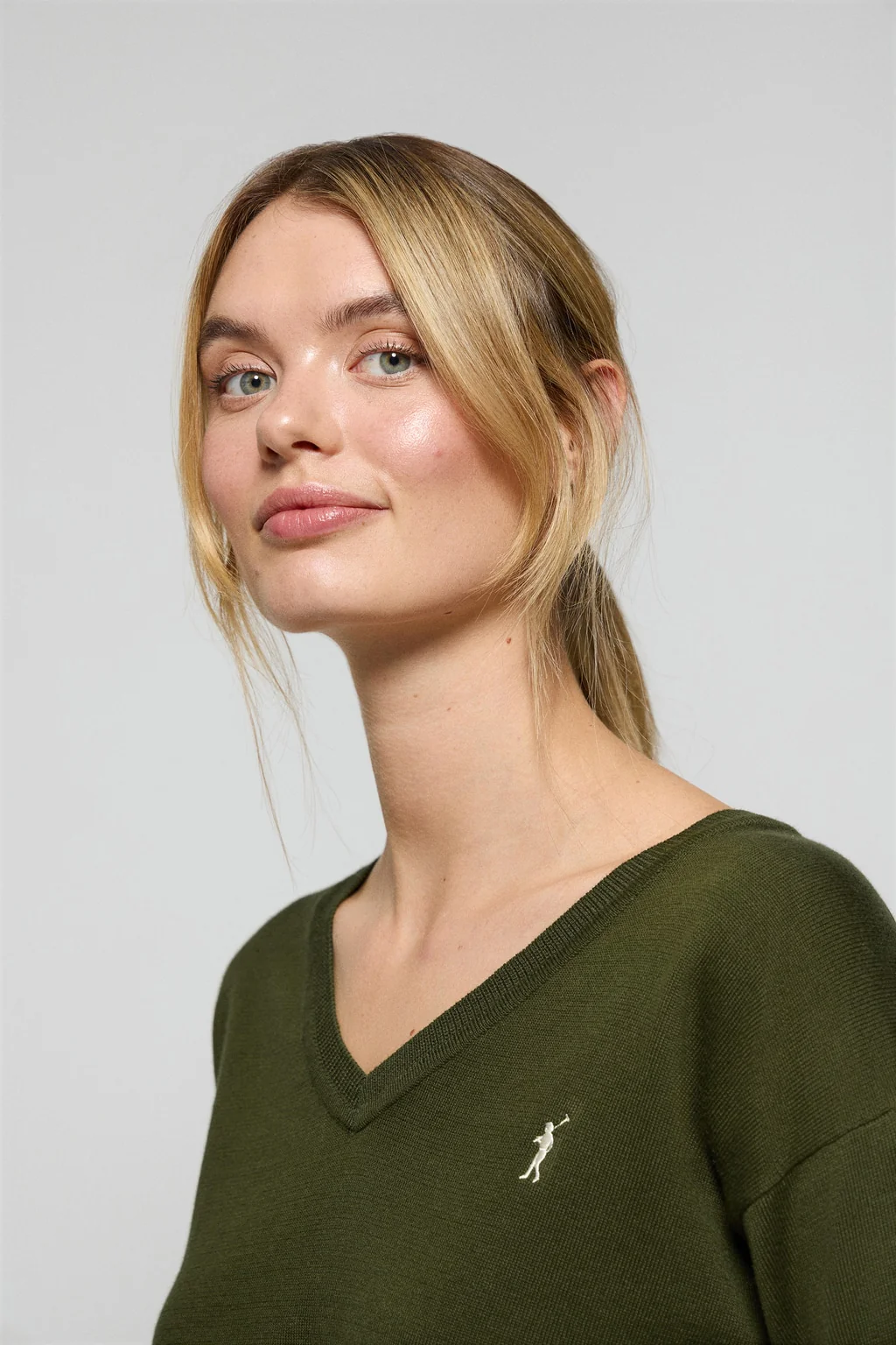 Dark-green V-neck knit jumper with Rigby Go embroidered logo - Image 3