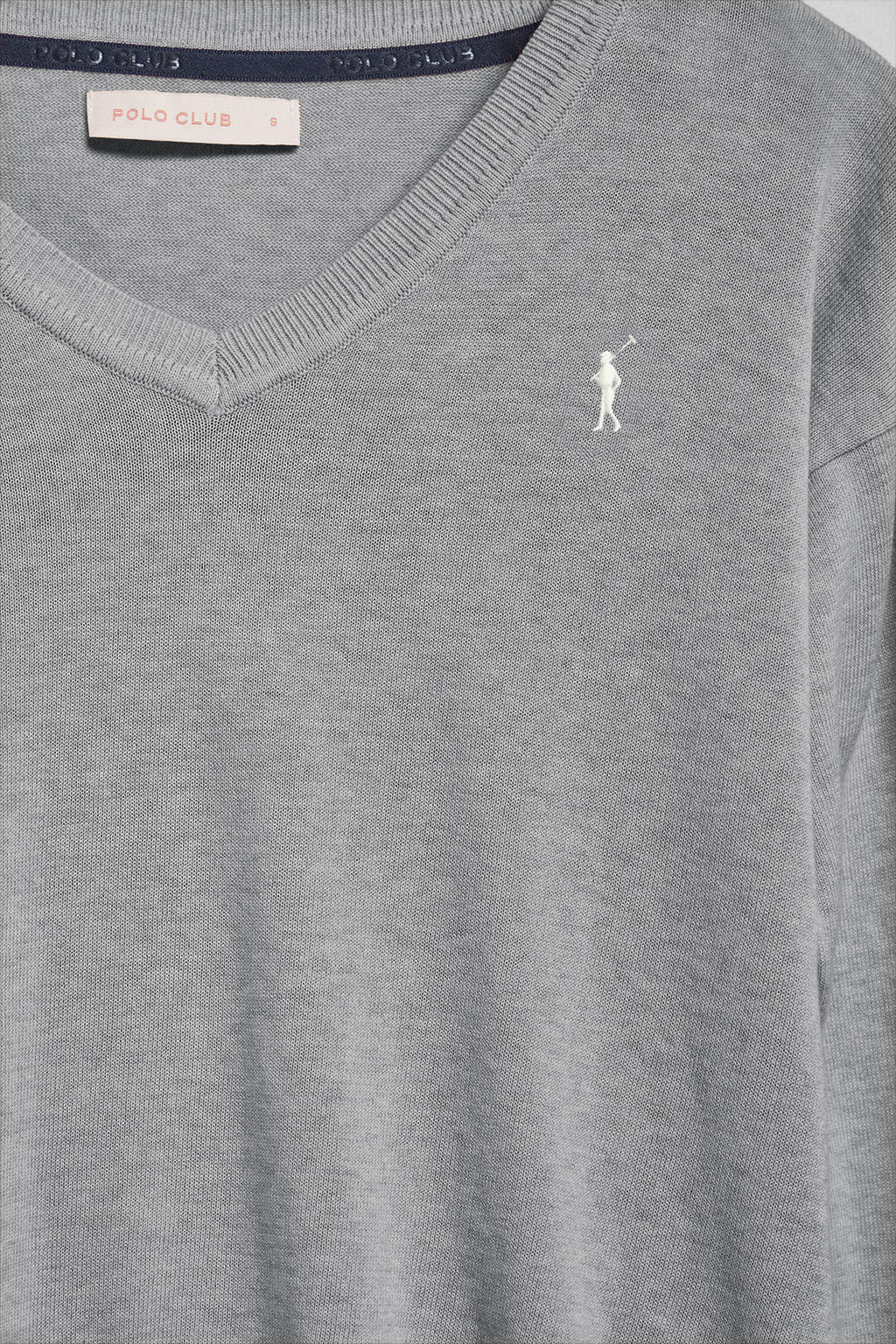 Grey-marl V-neck knit jumper with Rigby Go embroidered logo - Image 8