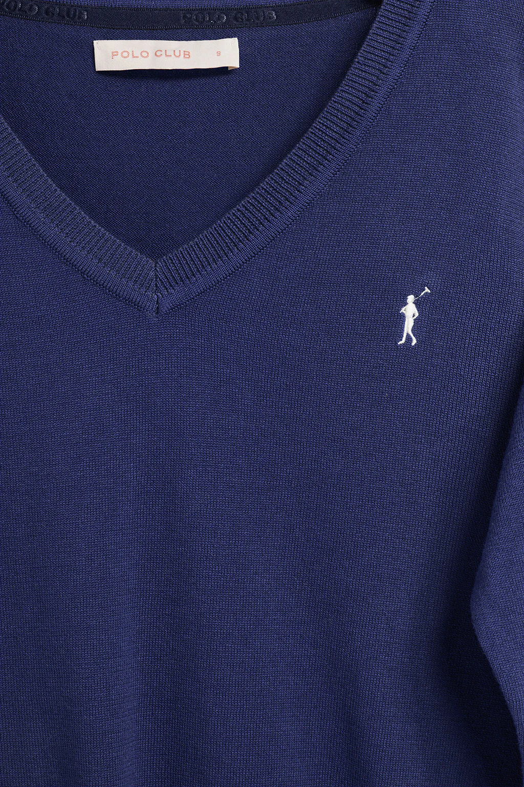 Ocean-blue V-neck knit jumper with Rigby Go embroidered logo - Image 8