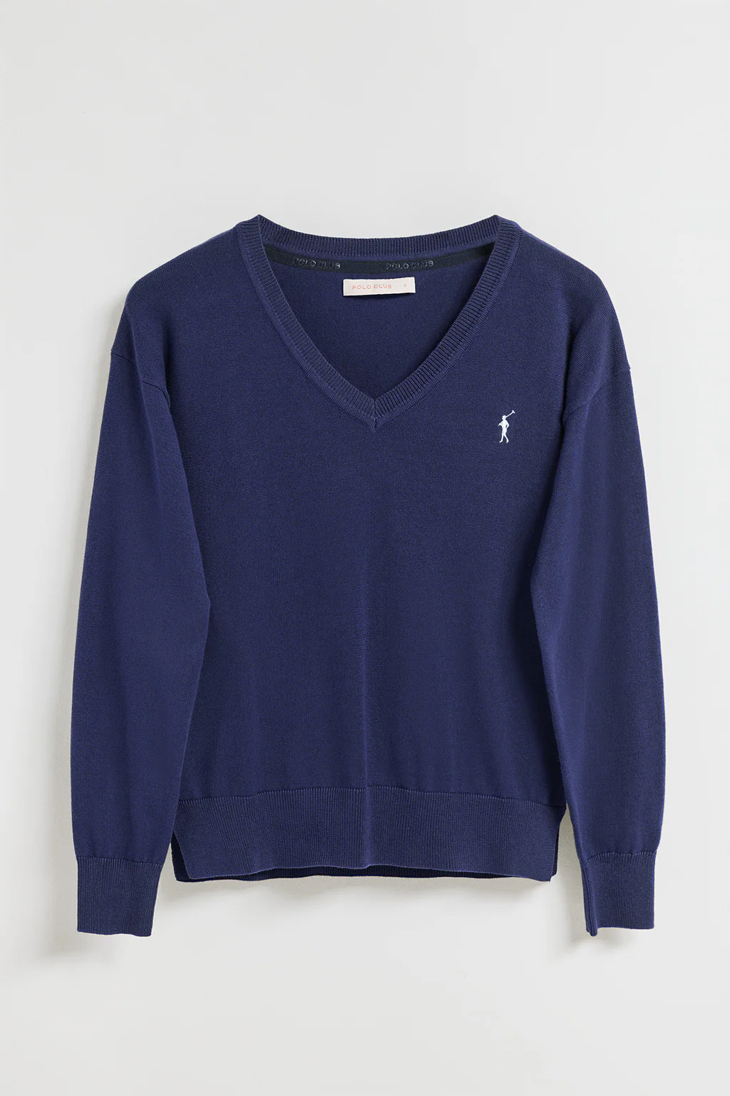 Ocean-blue V-neck knit jumper with Rigby Go embroidered logo - Image 9