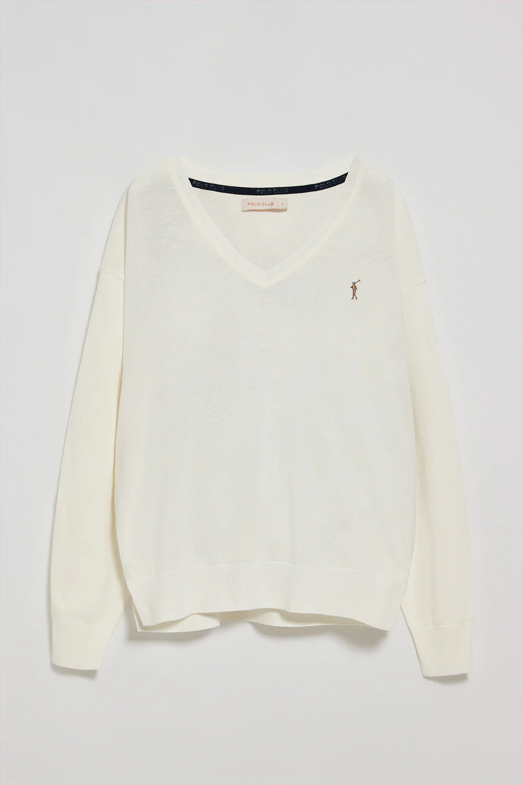 Beige V-neck knit jumper with Rigby Go embroidered logo - Image 5