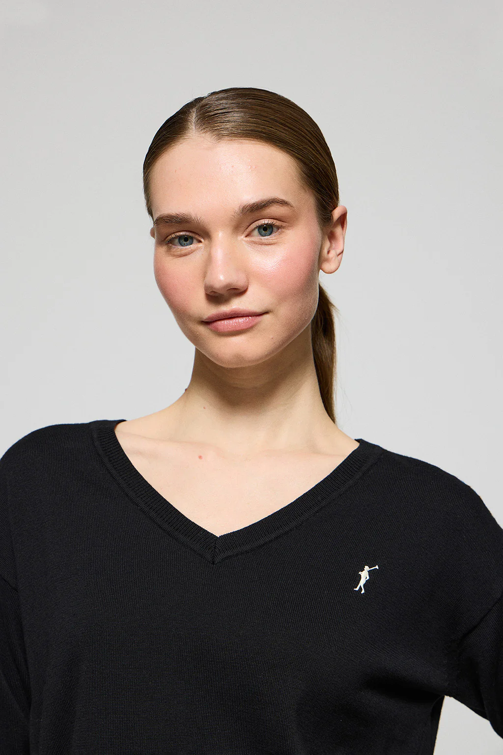 Black V-neck knit jumper with Rigby Go embroidered logo - Image 3