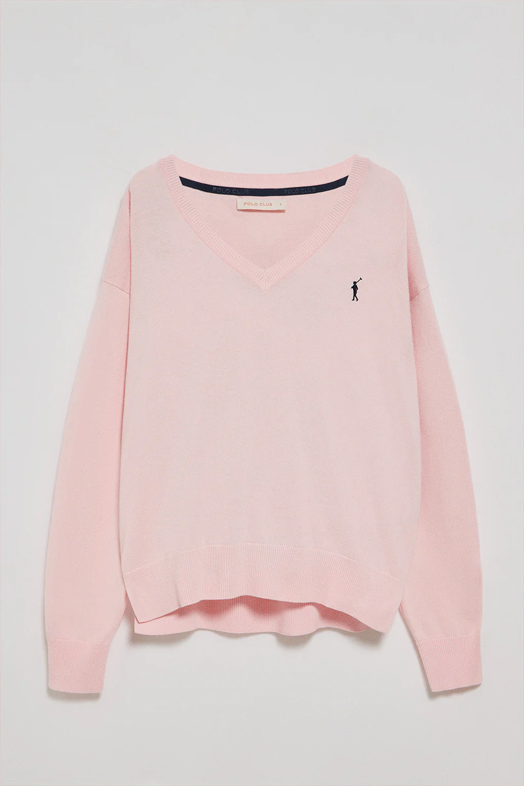 Pink V-neck knit jumper with Rigby Go embroidered logo - Image 5