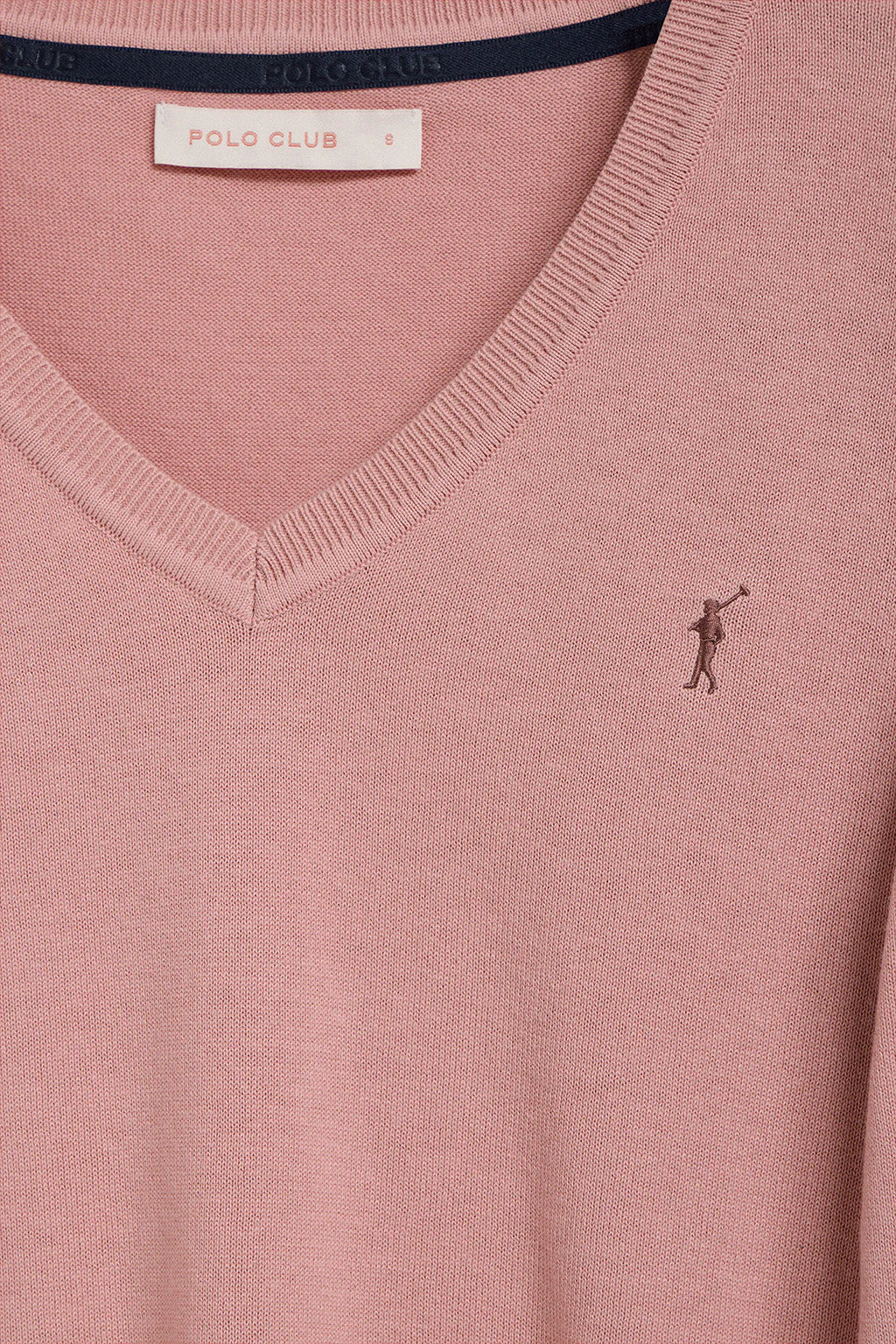 Pink V-neck knit jumper with Rigby Go embroidered logo - Image 7