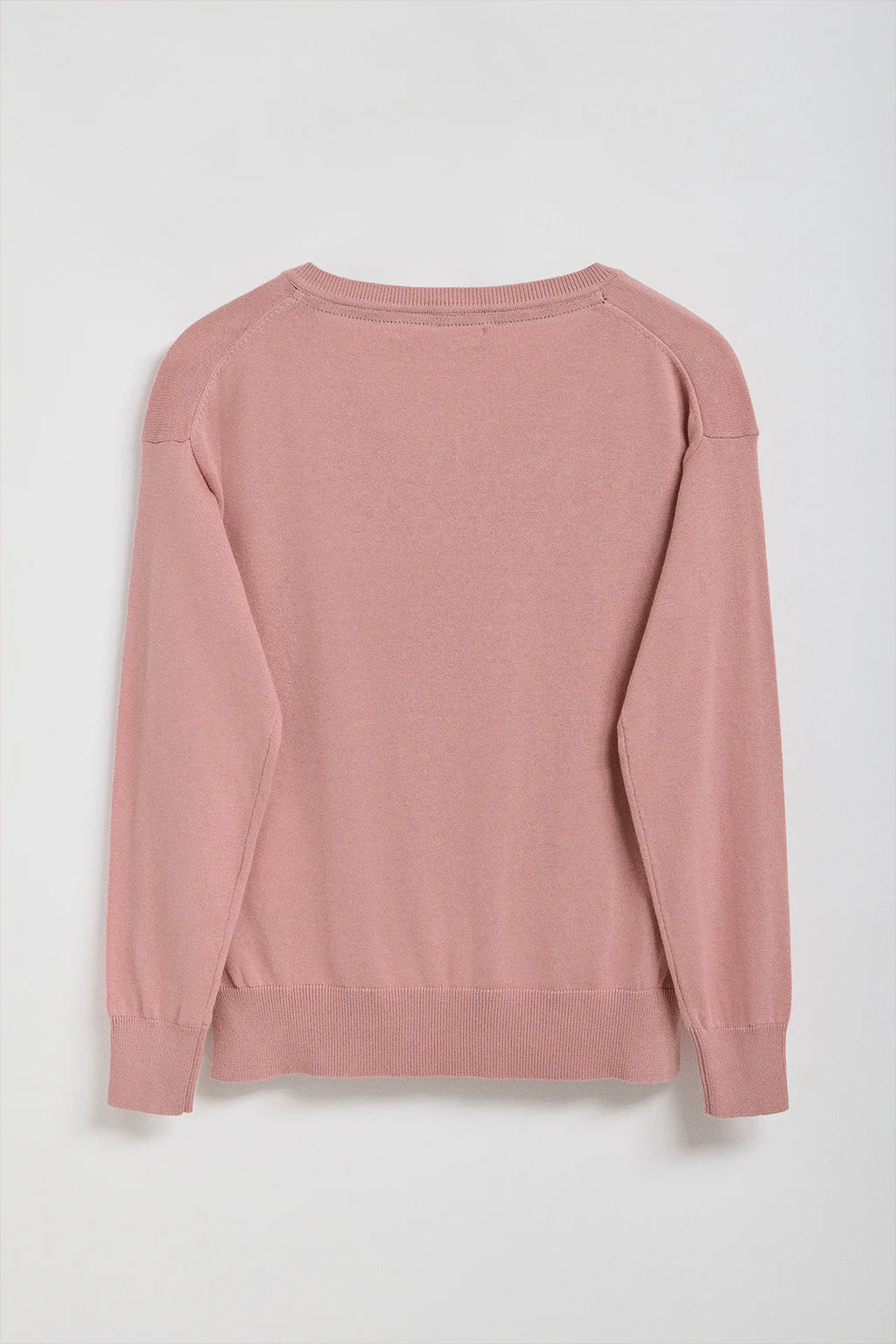 Pink V-neck knit jumper with Rigby Go embroidered logo - Image 8