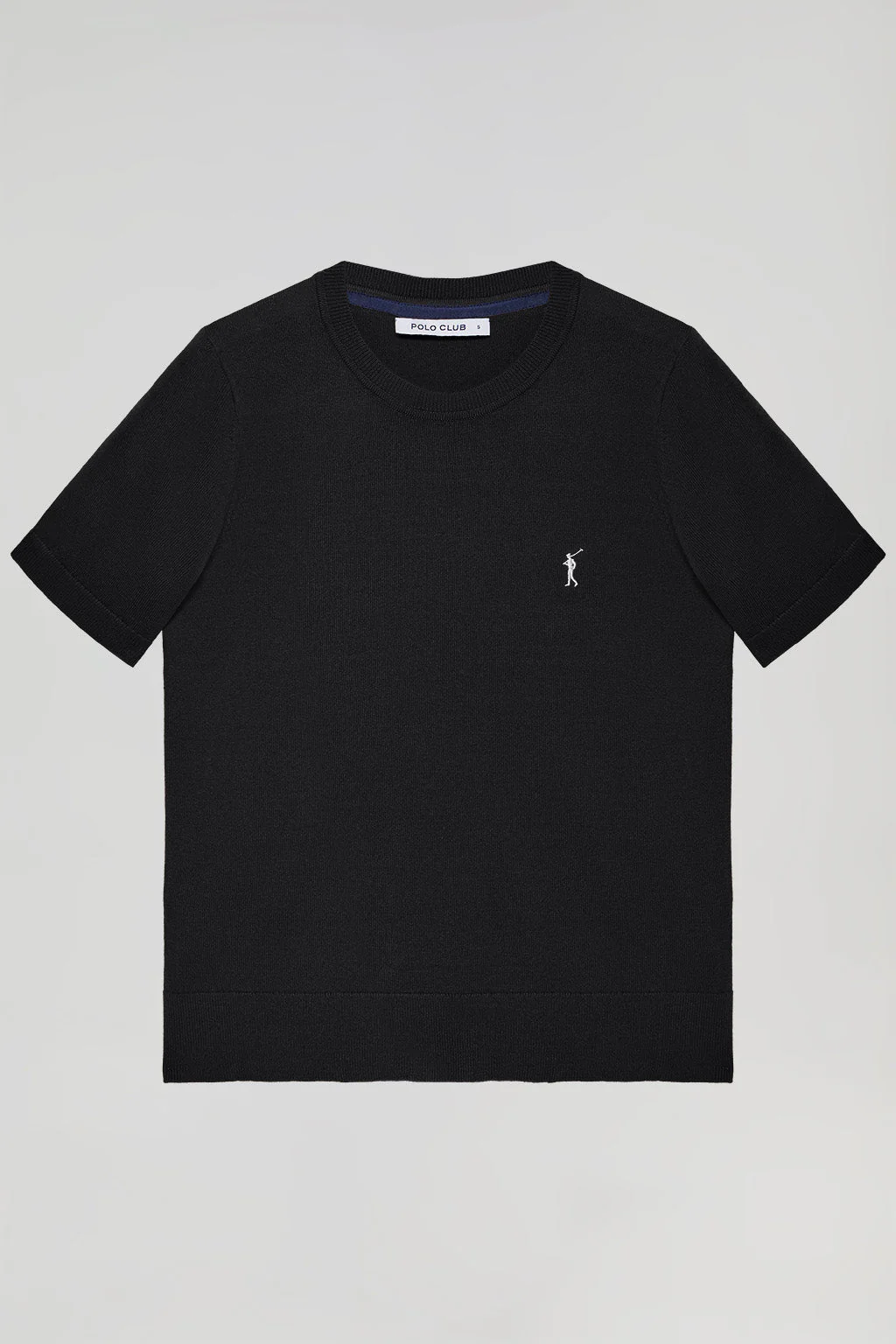 Black short-sleeve round-neck knit jumper with Rigby Go logo - Image 5