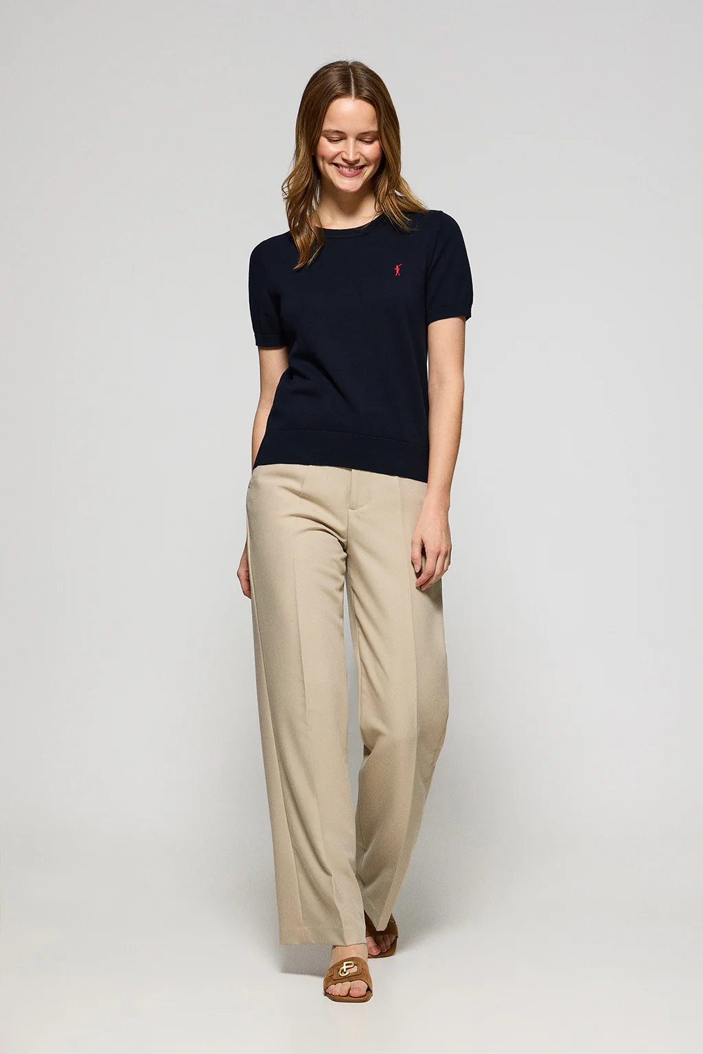 Navy-blue short-sleeve round-neck knit jumper with Rigby Go embroidery - Image 4