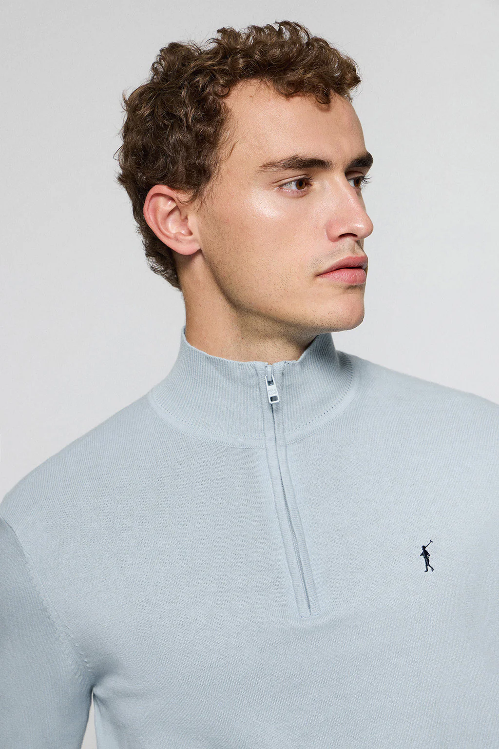 Light-blue half-zip knit jumper with Rigby Go embroidered logo - Image 3