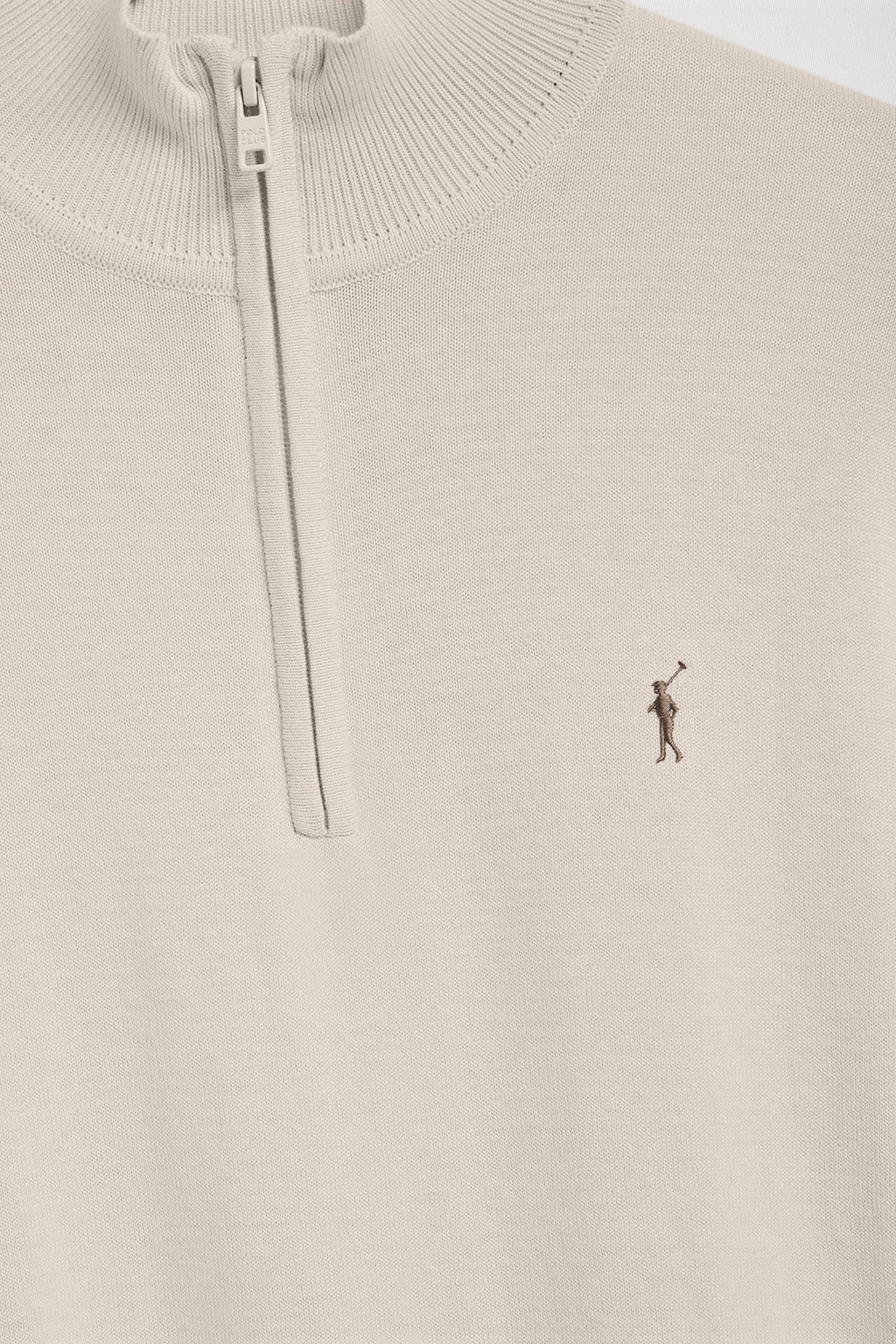 Beige half-zip knit jumper with Rigby Go embroidered logo - Image 6