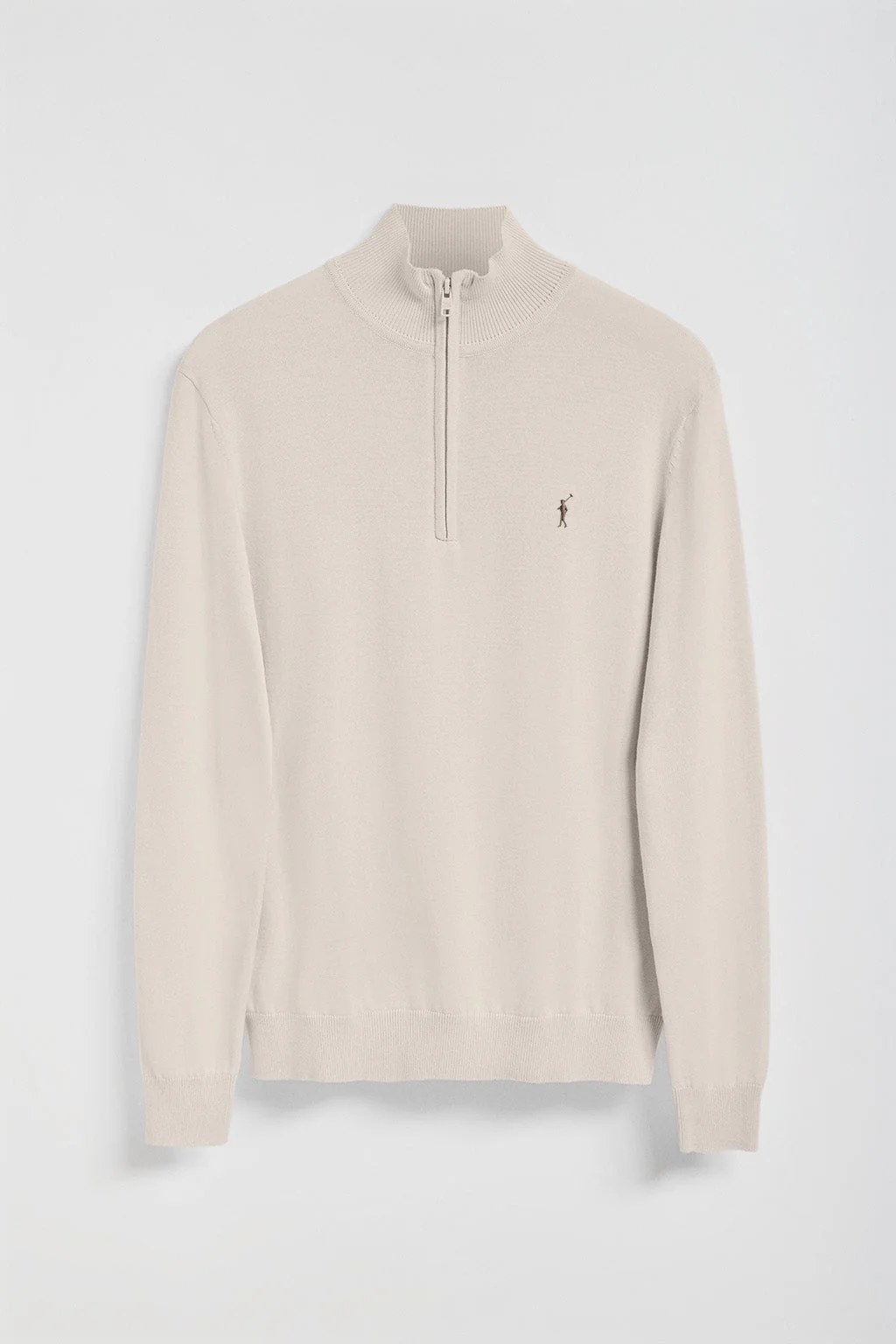 Beige half-zip knit jumper with Rigby Go embroidered logo - Image 8