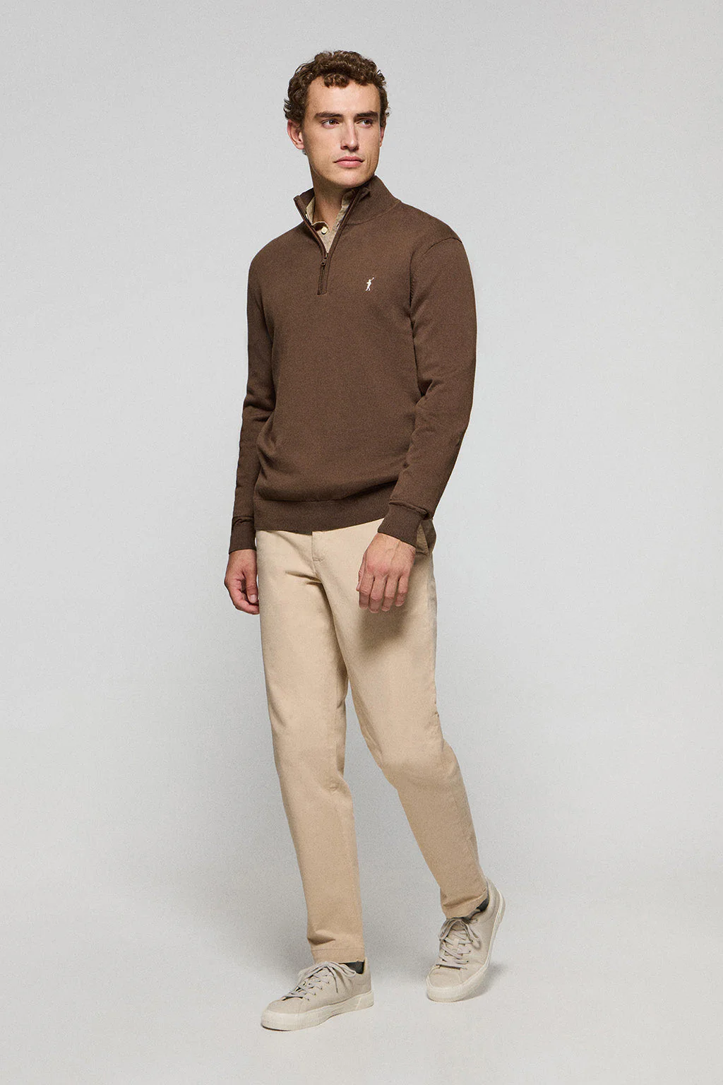 Brown half-zip knit jumper with Rigby Go embroidered logo - Image 3