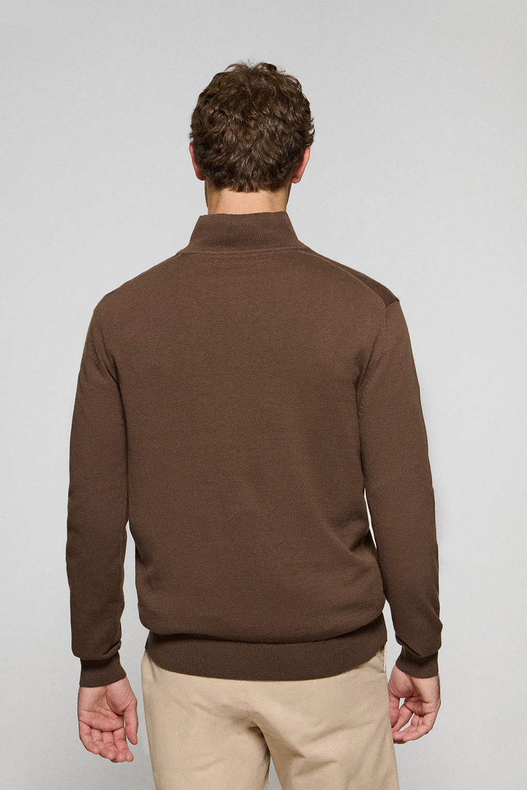 Brown half-zip knit jumper with Rigby Go embroidered logo - Image 4