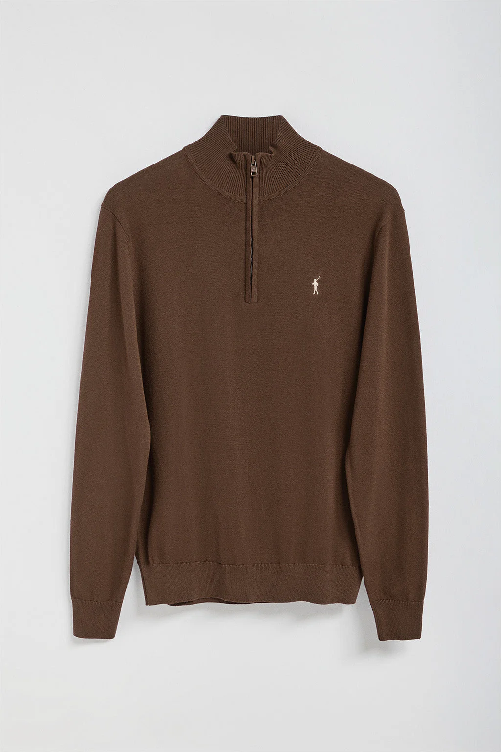 Brown half-zip knit jumper with Rigby Go embroidered logo - Image 5