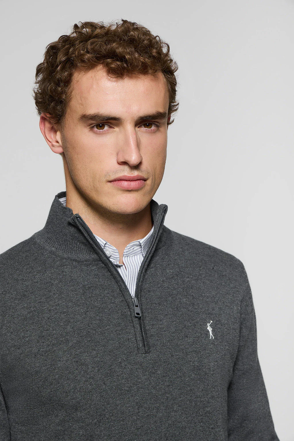 Dark-grey-marl half-zip knit jumper with Rigby Go embroidered logo - Image 2