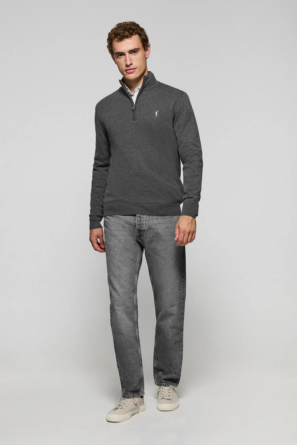 Dark-grey-marl half-zip knit jumper with Rigby Go embroidered logo - Image 3