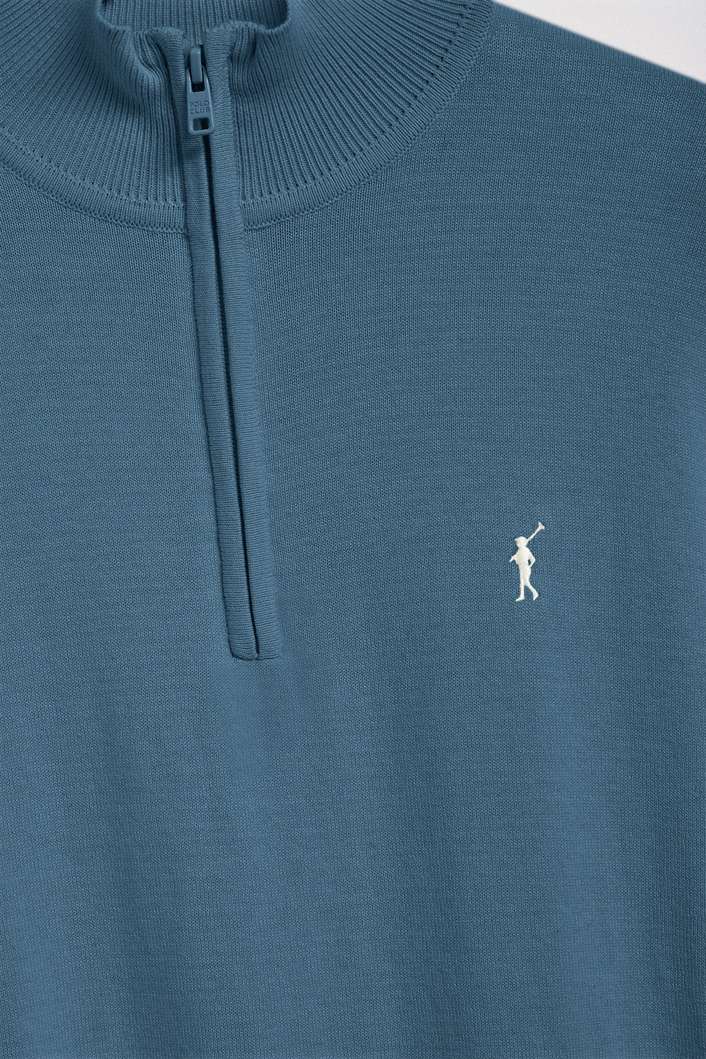 Denim-blue half-zip knit jumper with Rigby Go embroidered logo - Image 6