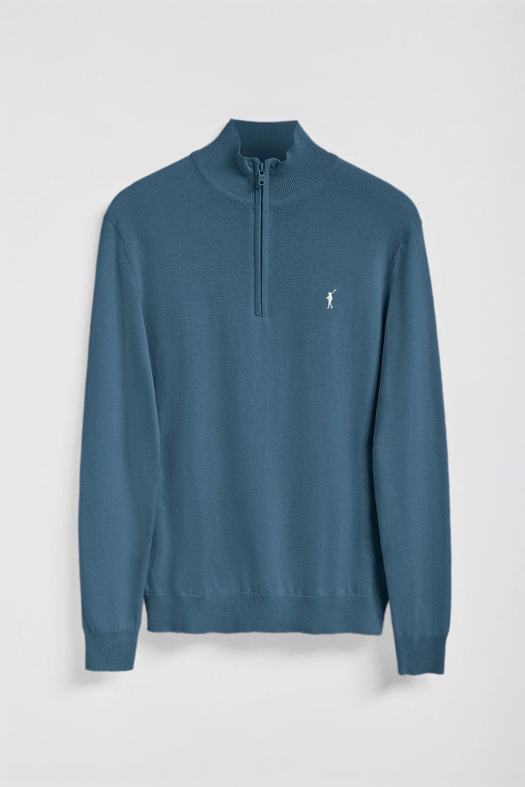 Denim-blue half-zip knit jumper with Rigby Go embroidered logo - Image 8