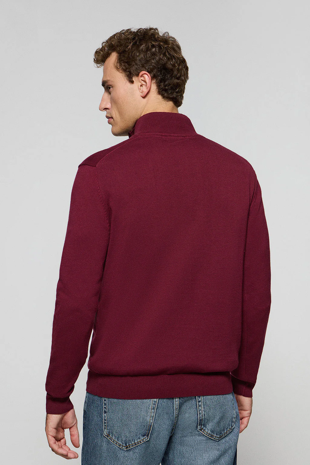 Maroon half-zip knit jumper with Rigby Go embroidered logo - Image 4