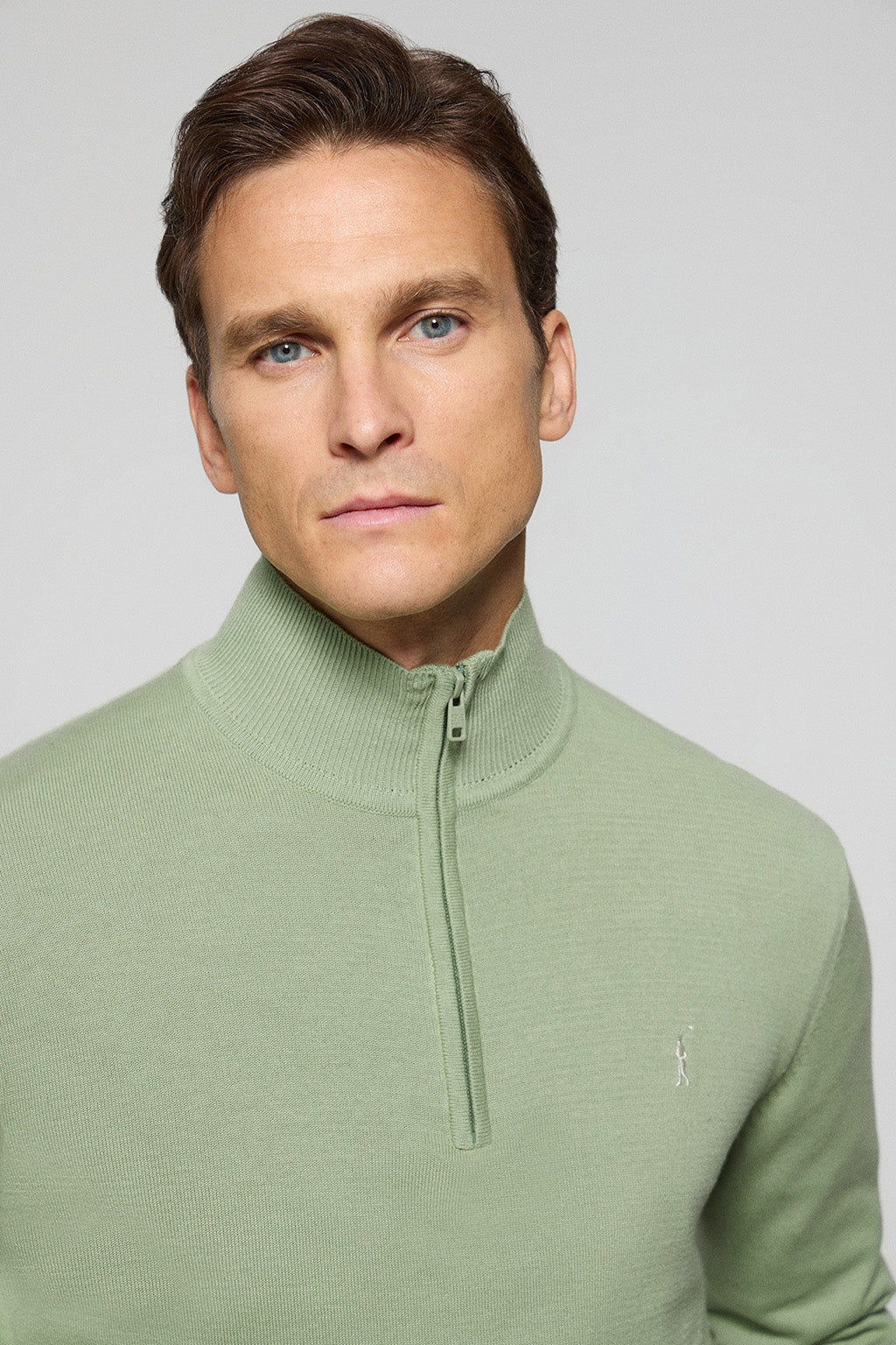 Jade-green half-zip knit jumper with Rigby Go embroidered logo - Image 2
