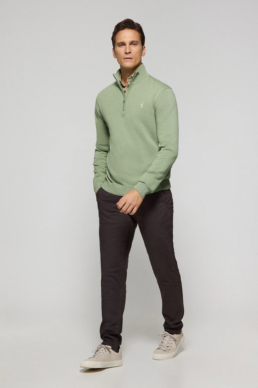 Jade-green half-zip knit jumper with Rigby Go embroidered logo - Image 3