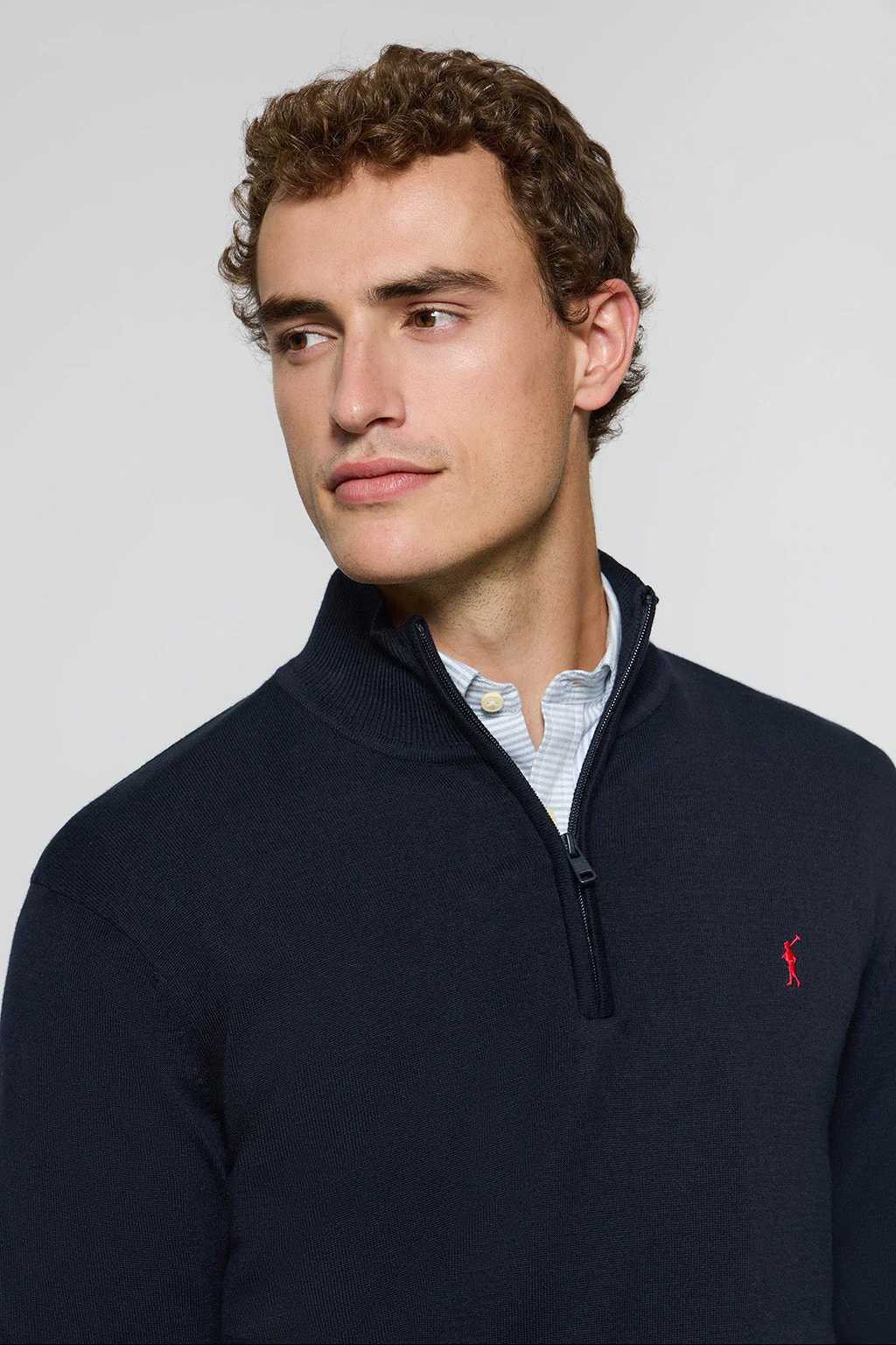Navy-blue half-zip knit jumper with Rigby Go embroidered logo - Image 2