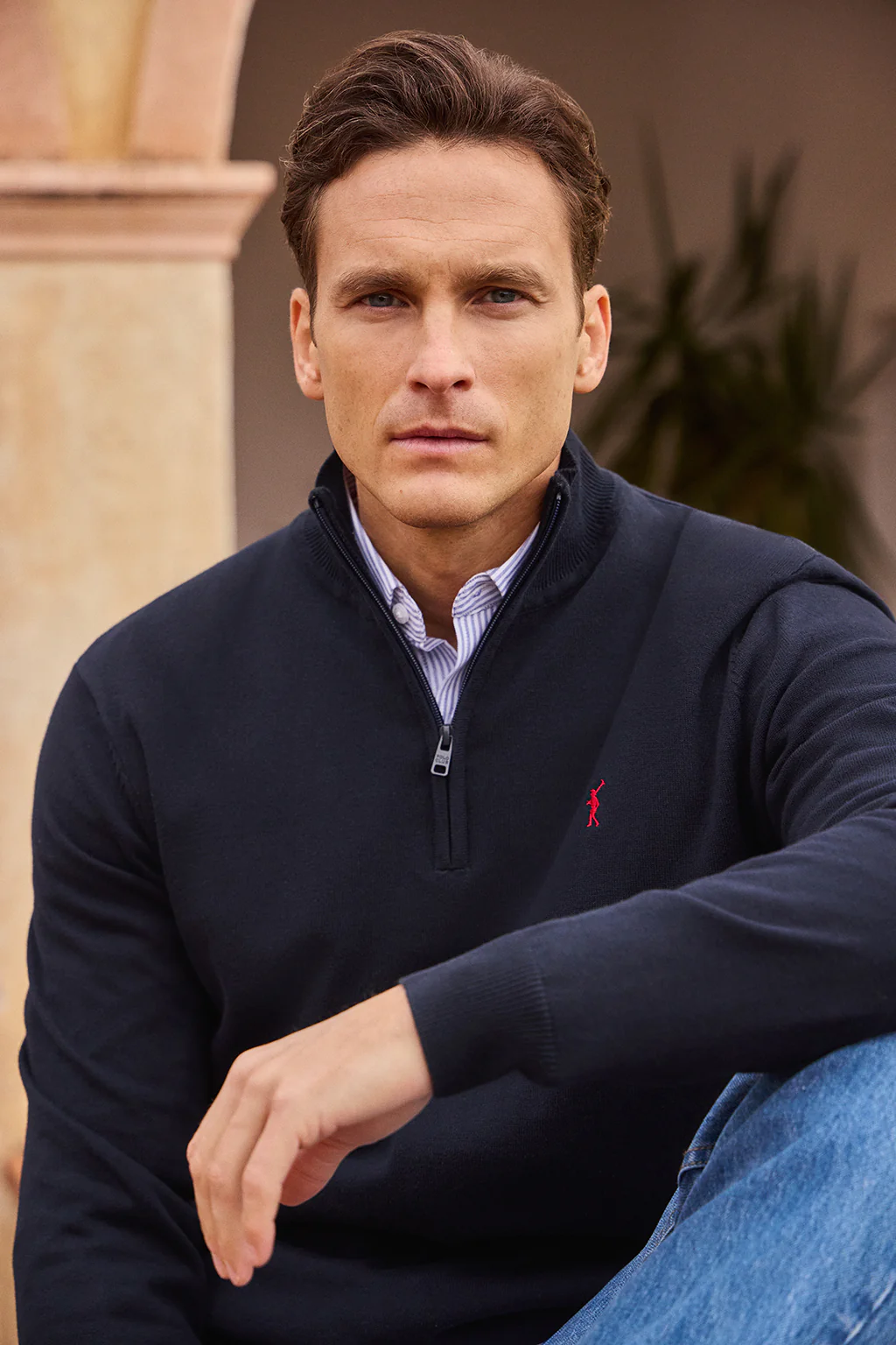 Navy-blue half-zip knit jumper with Rigby Go embroidered logo - Image 5