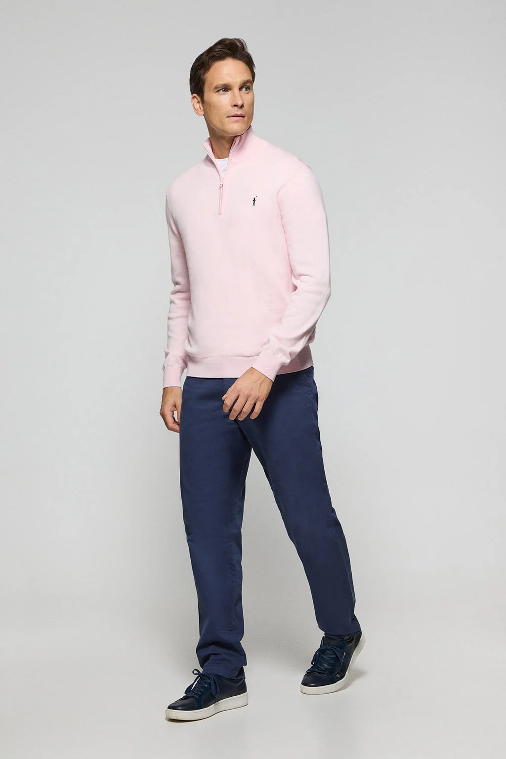 Pink half-zip knit jumper with Rigby Go embroidered logo - Image 3