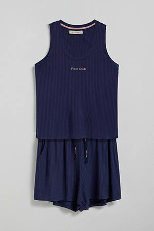 Navy-blue top and shorts pyjama set with Polo Club details - Image 8