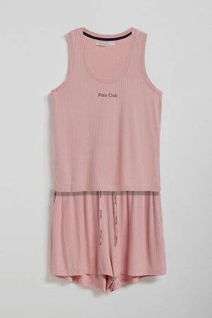 Pink top and shorts pyjama set with Polo Club details - Image 8