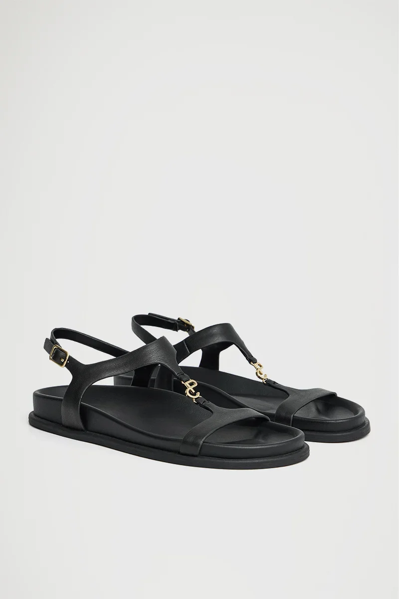 Black bio sandal Allegra with Polo Club metal logo