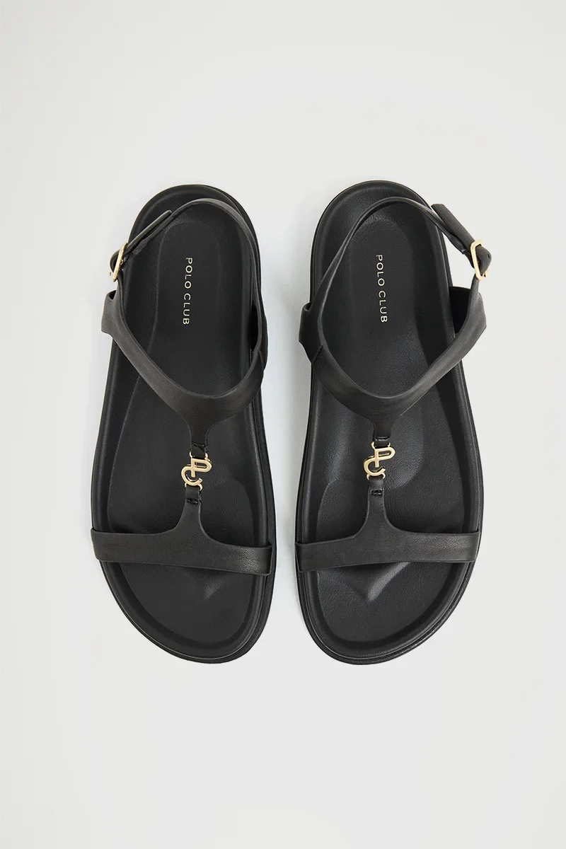 Black bio sandal Allegra with Polo Club metal logo - Image 2