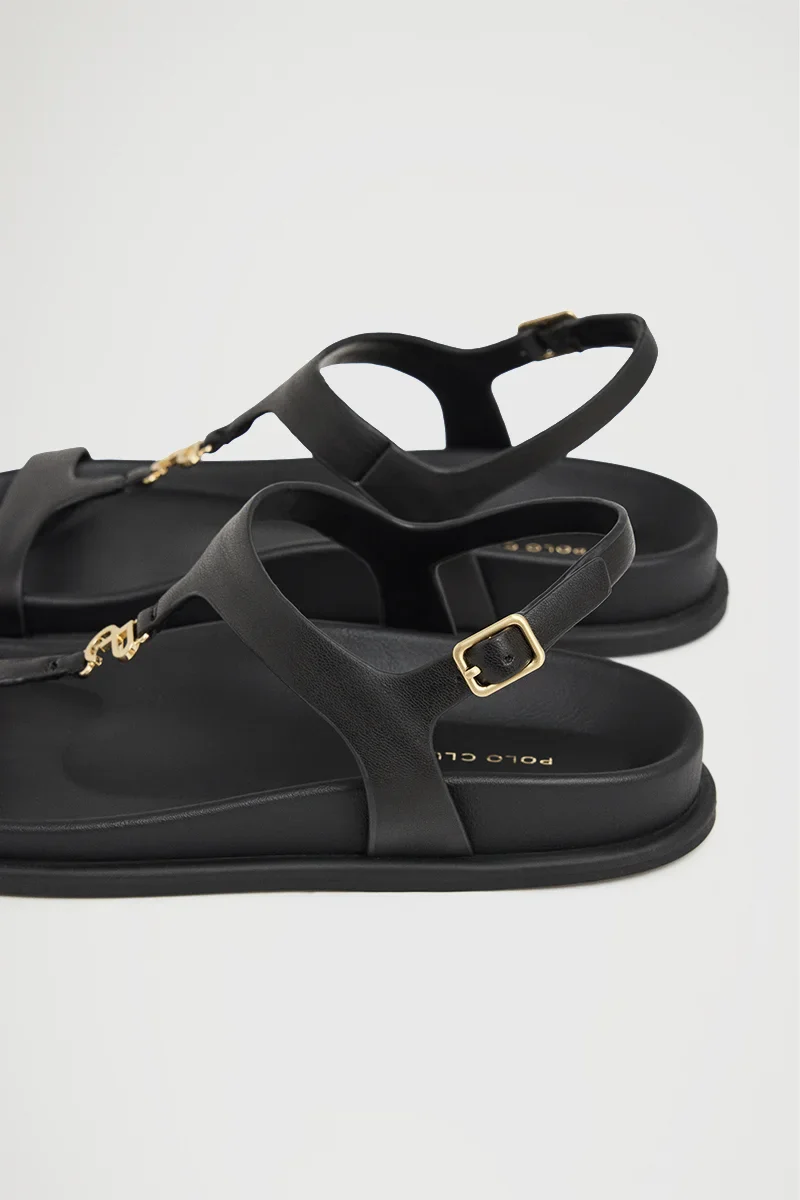 Black bio sandal Allegra with Polo Club metal logo - Image 5